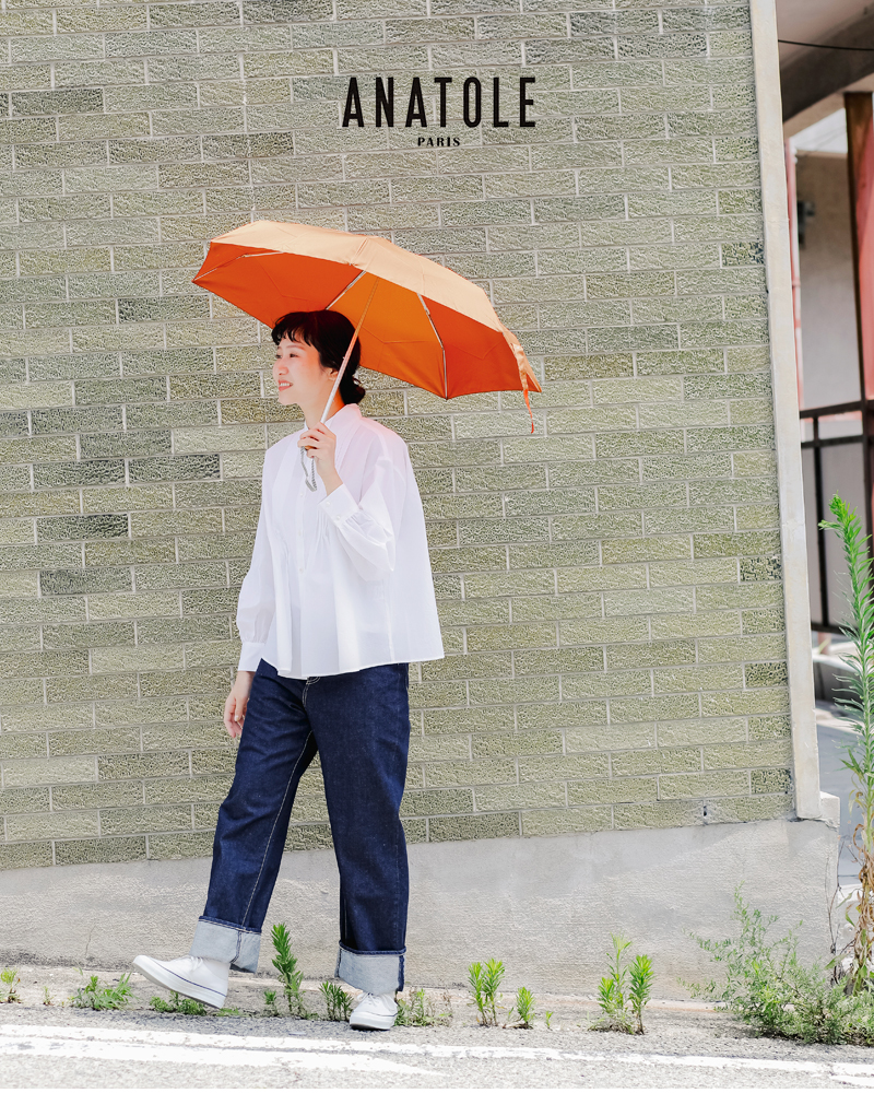 ANATOLE PARIS(アナトール パリス)ファイバーグラスカーボンライトウェイト木製ハンドル折り畳み傘solid-colors