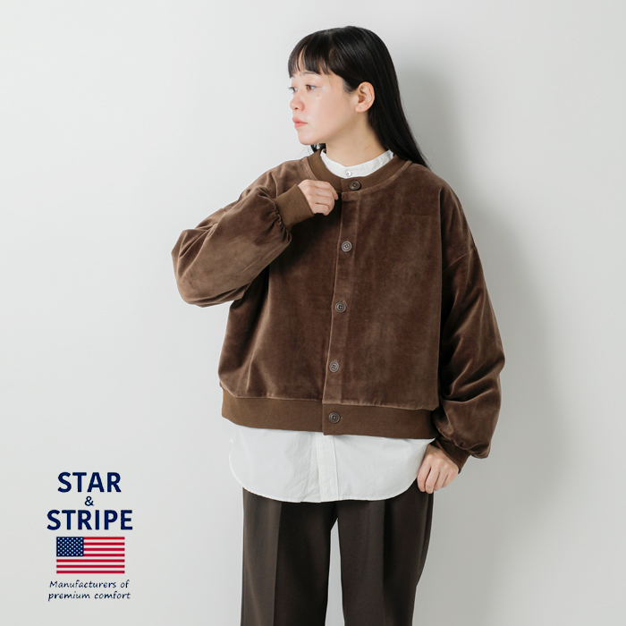 STAR＆STRIPE(スターアンドストライプ)コットンベロアクルーネックカーディガンssmd-152