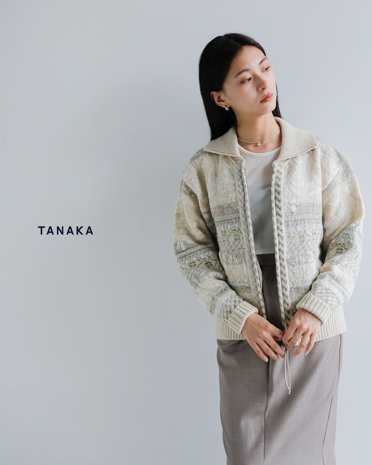 TANAKA(タナカ)ジャガード ジップアップ ニット カーディガン “JACQUARD CARDIGAN”st-230