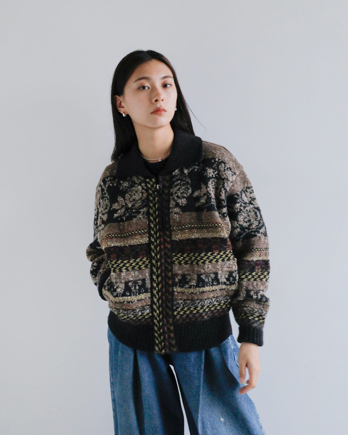 TANAKA(タナカ)ジャガードジップアップニットカーディガン “JACQUARD CARDIGAN” st-230