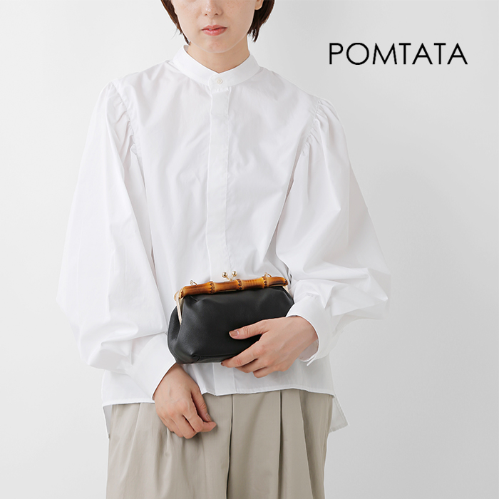 POMTATA(ポンタタ)グローブレザー2wayバンブーがま口ショルダー＆クラッチバッグ“TACSERIES”tac-clutch