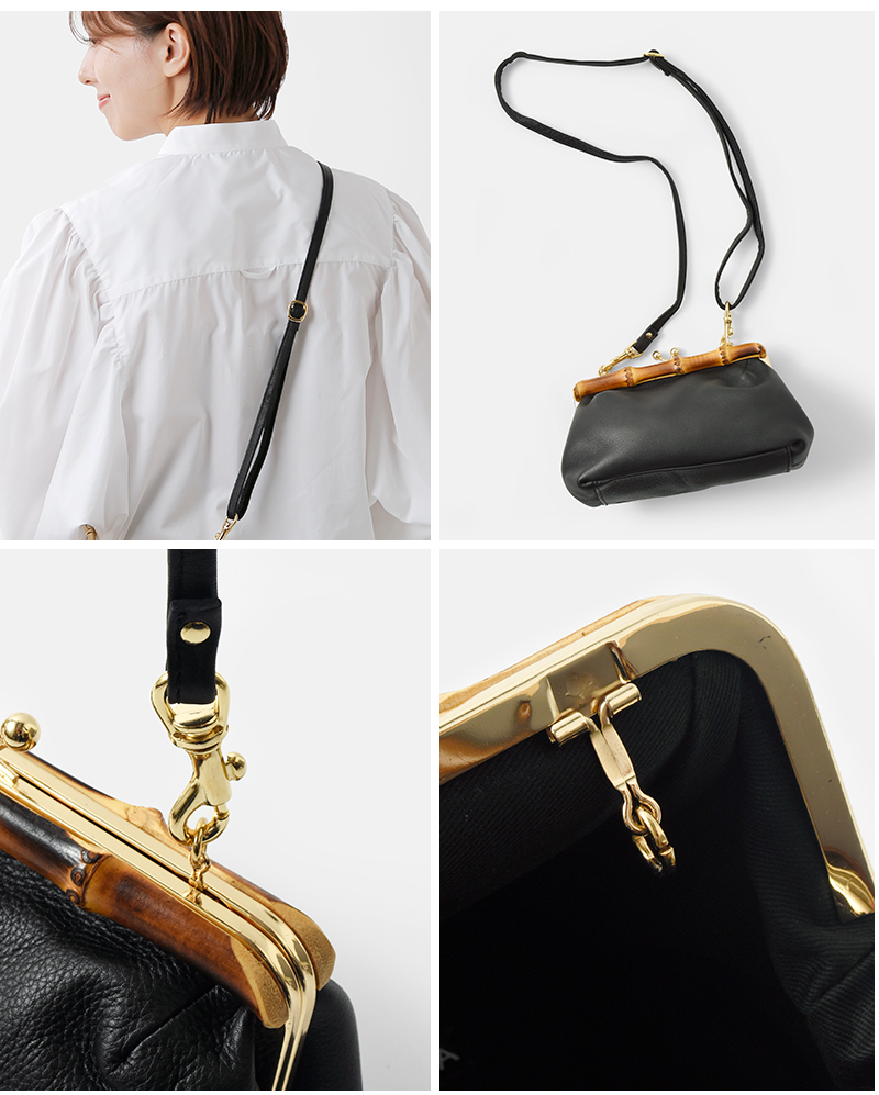 POMTATA(ポンタタ)グローブレザー2wayバンブーがま口ショルダー＆クラッチバッグ“TACSERIES”tac-clutch