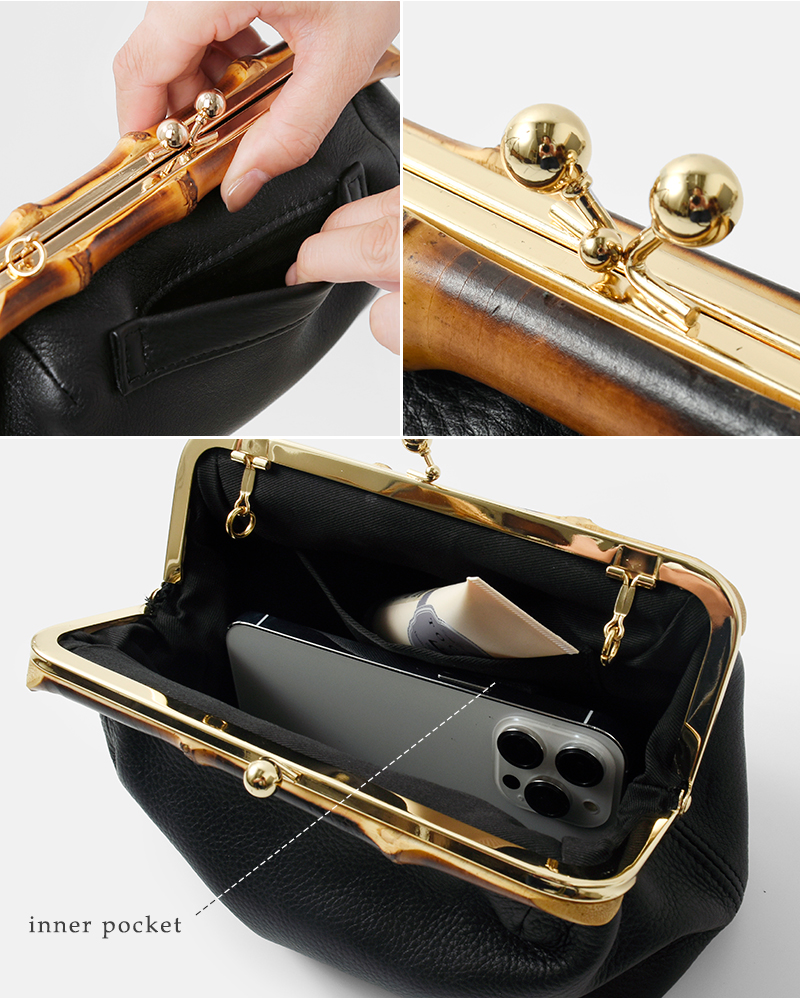 POMTATA(ポンタタ)グローブレザー2wayバンブーがま口ショルダー＆クラッチバッグ“TACSERIES”tac-clutch