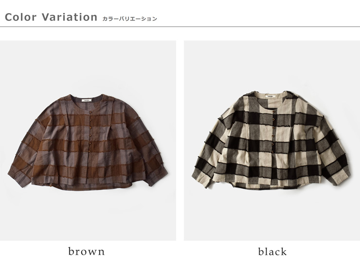 tumugu(ツムグ)リネンコットンブロックチェックカットジャガードボレロブラウスtb25236