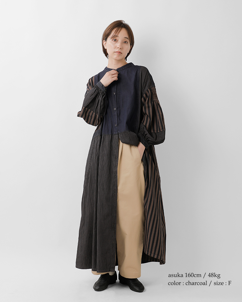 tumugu(ツムグ)デニムヒッコリーストライプ2wayワンピースtb25313