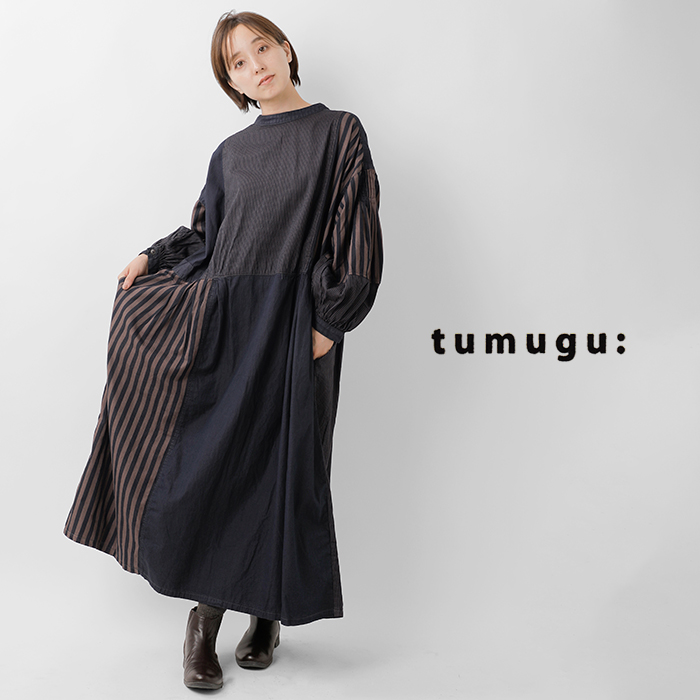 tumugu(ツムグ)デニムヒッコリーストライプ2wayワンピースtb25313
