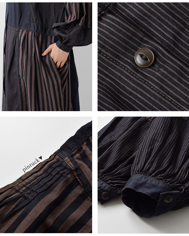 tumugu(ツムグ)デニムヒッコリーストライプ2wayワンピースtb25313