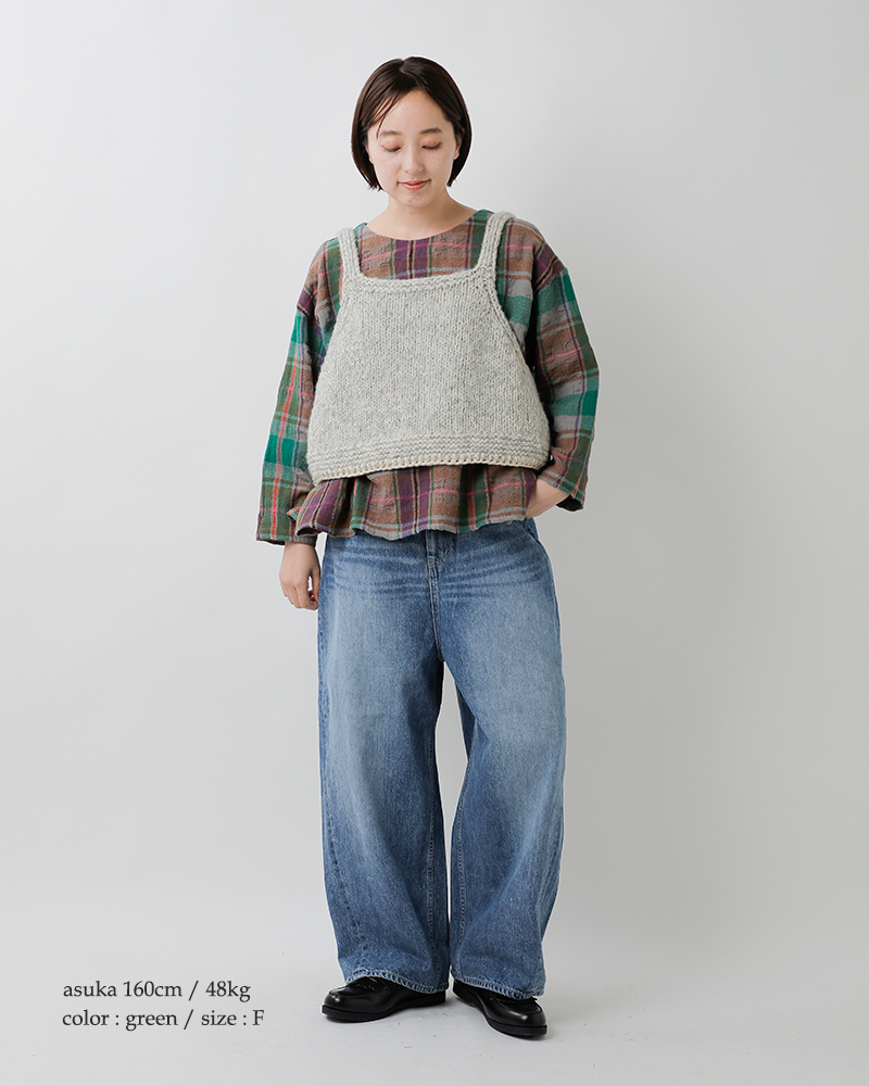 tumugu(ツムグ)ウールコットンチェックプルオーバーtb25343