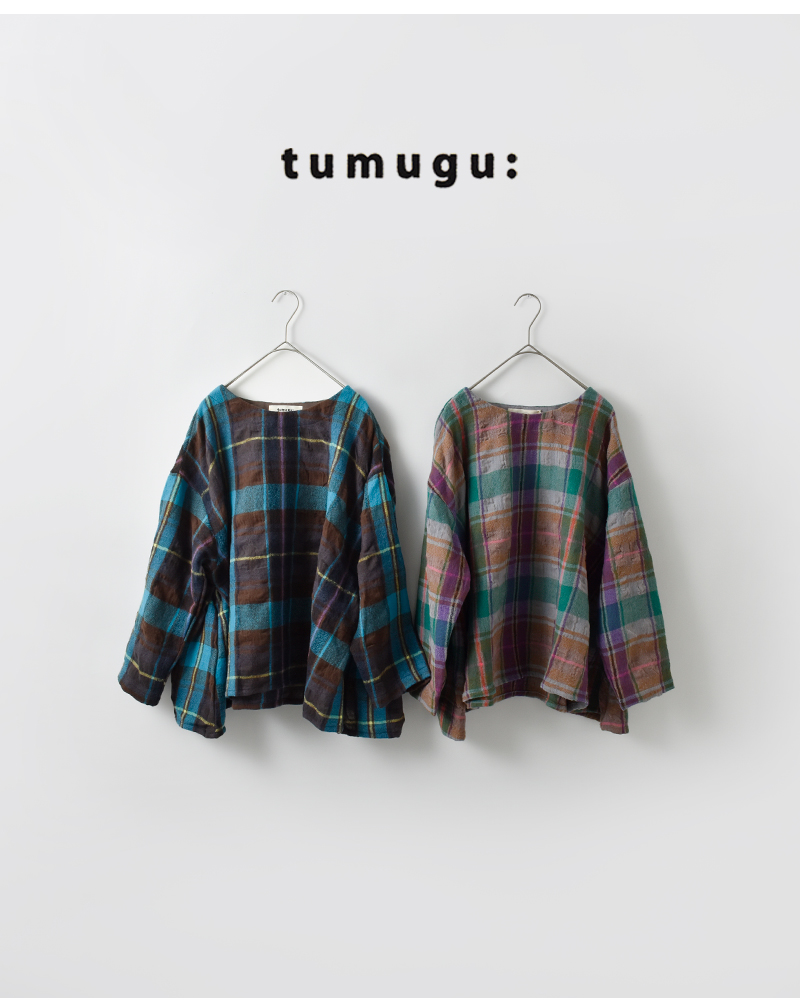 tumugu(ツムグ)ウールコットンチェックプルオーバーtb25343