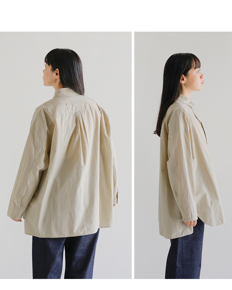 美品＊TICCA ティッカ スクエアビッグシャツ F カーキ 長袖 コットン綿 TICCA (ティッカ) ノーカラースクエアビッグシャツ