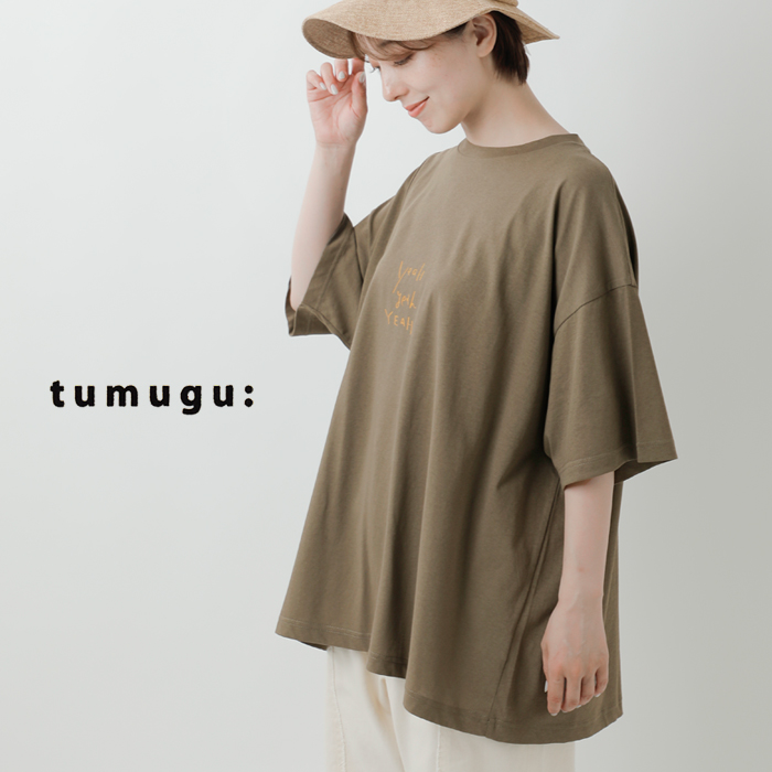 tumugu(ツムグ)コットンDEPEND天竺プリントビッグTシャツtc25209