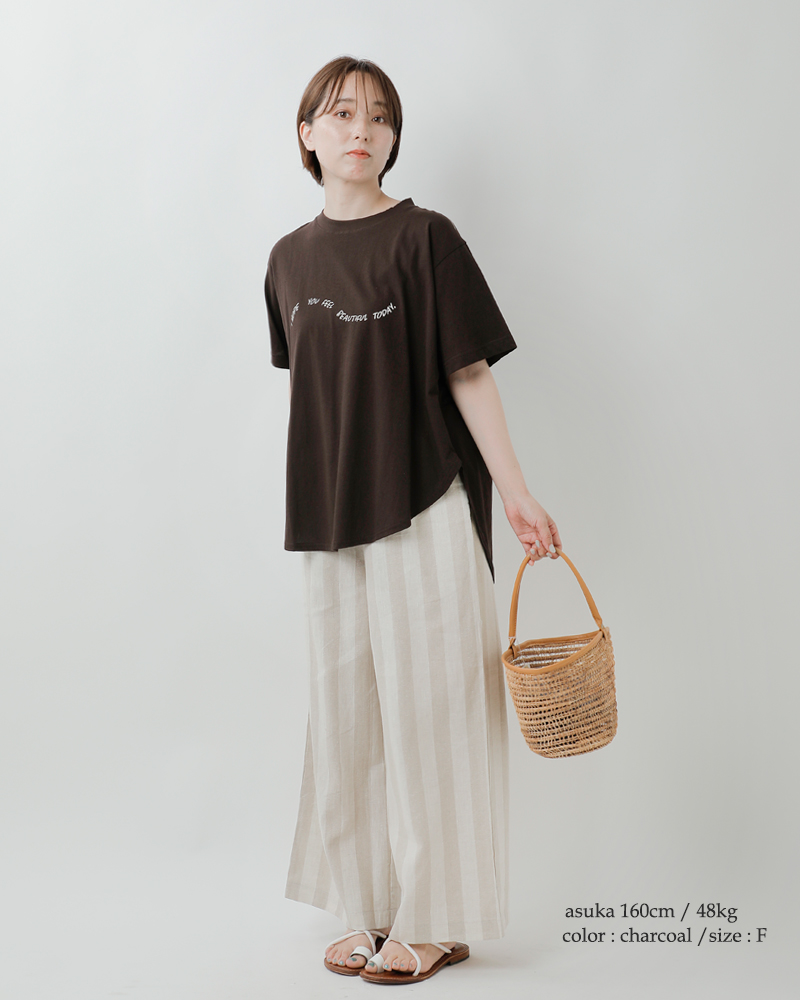 tumugu(ツムグ)コットンDEPEND天竺プリント裾ラウンドTシャツtc25210
