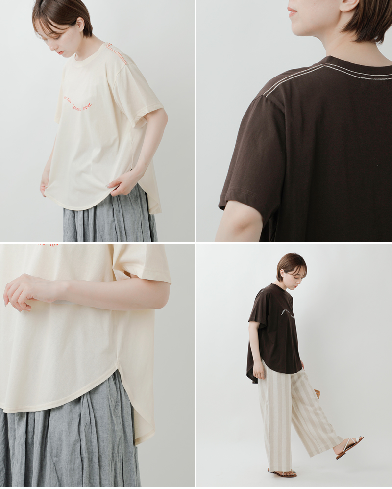 tumugu(ツムグ)コットンDEPEND天竺プリント裾ラウンドTシャツtc25210