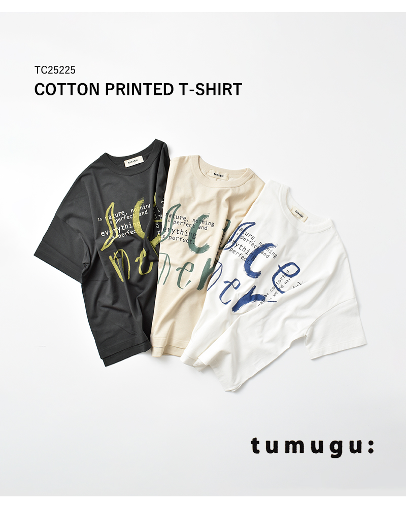 tumugu(ツムグ)コットンBD度詰め天竺プリントTシャツtc25225