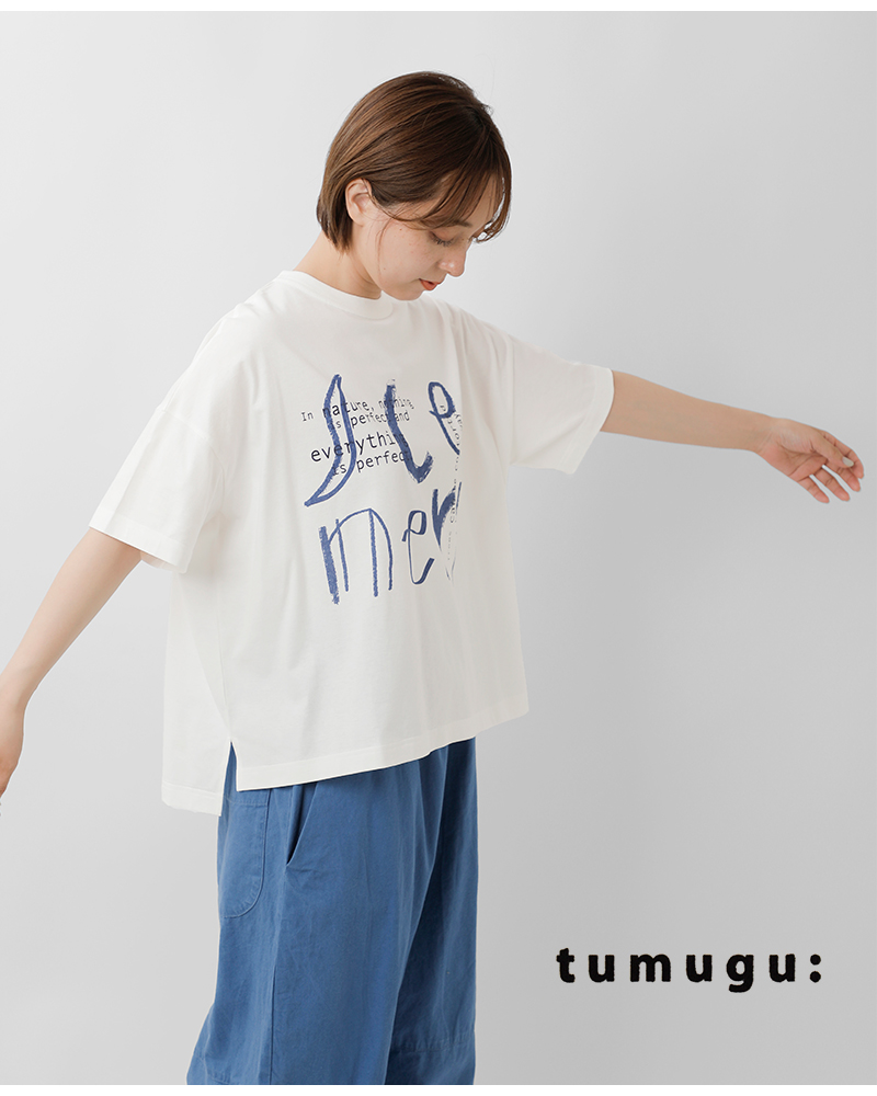 tumugu(ツムグ)コットンBD度詰め天竺プリントTシャツtc25225
