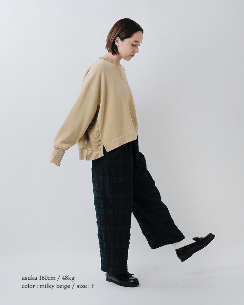 tumugu(ツムグ)コットン裏起毛ストーンウォッシュ加工ニットプルオーバーtc25405