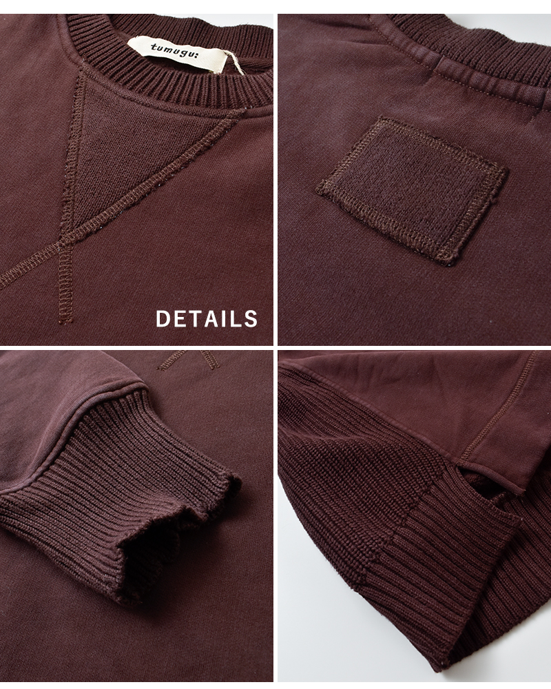 tumugu(ツムグ)コットン裏起毛ストーンウォッシュ加工ニットプルオーバーtc25405