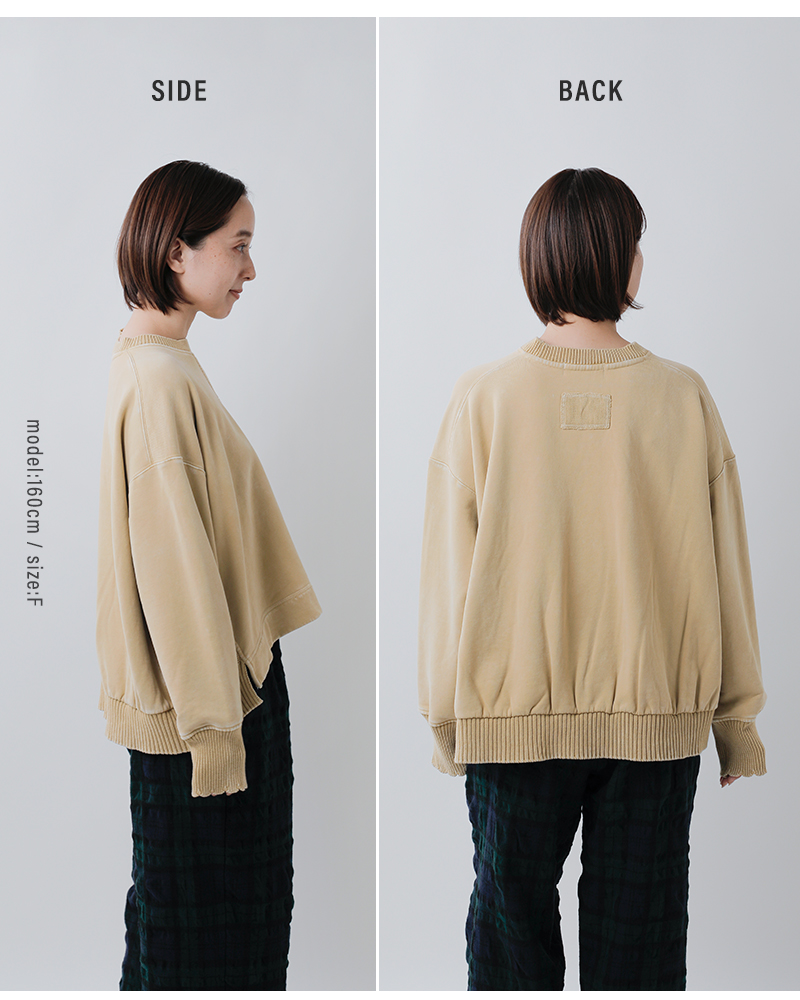 tumugu(ツムグ)コットン裏起毛ストーンウォッシュ加工ニットプルオーバーtc25405