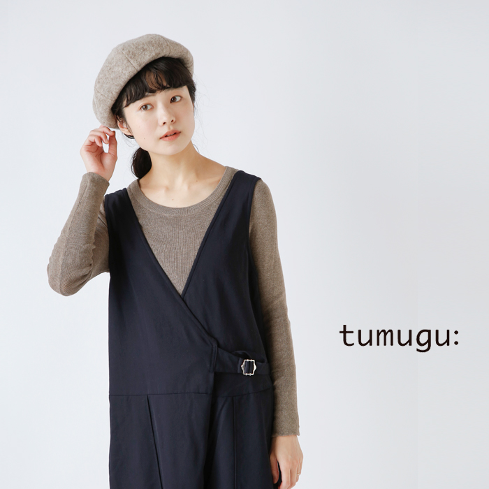 tumugu(ツムグ)コットンリブニットUネックロングスリーブプルオーバーtk16425a