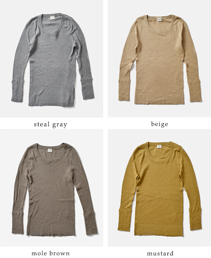 tumugu(ツムグ)コットンリブニットUネックロングスリーブプルオーバーtk16425a