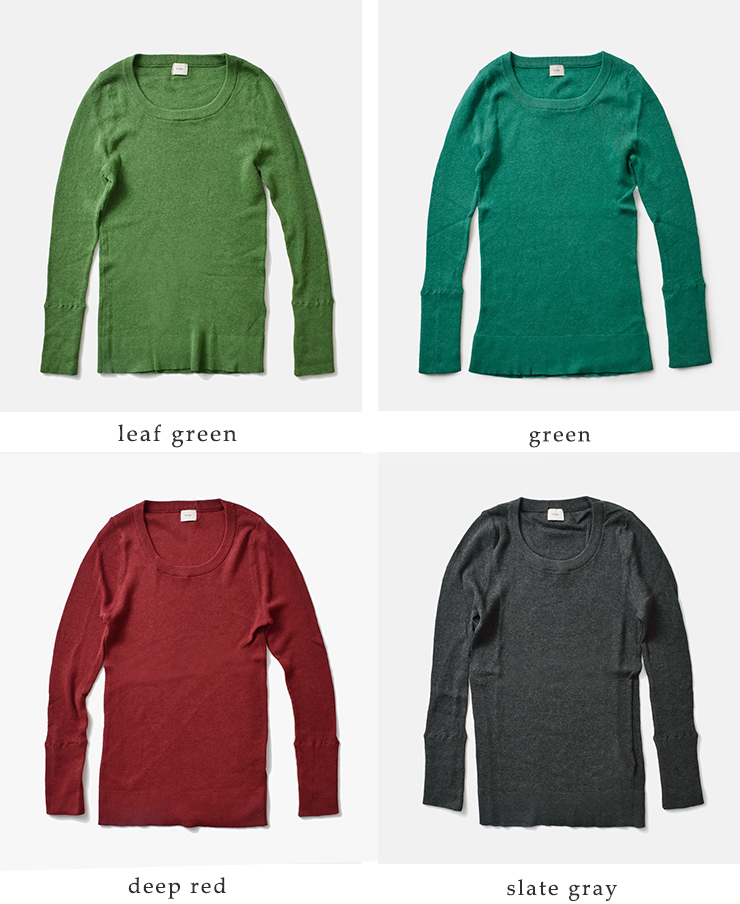 tumugu(ツムグ)コットンリブニットUネックロングスリーブプルオーバーtk16425a