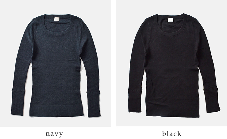 tumugu(ツムグ)コットンリブニットUネックロングスリーブプルオーバーtk16425a