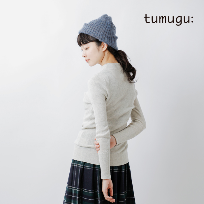 tumugu(ツムグ)コットンリブニットハイネックロングスリーブプルオーバーtk19329a
