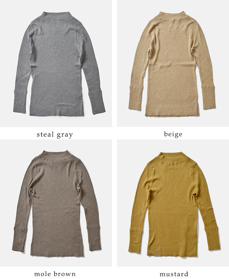 tumugu(ツムグ)コットンリブニットハイネックロングスリーブプルオーバーtk19329a