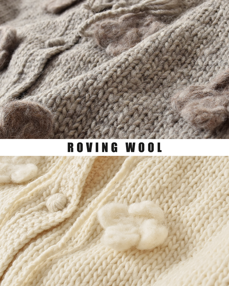 tumugu(ツムグ)ロービングウールフラワーモチーフニットカーディガンtk25206