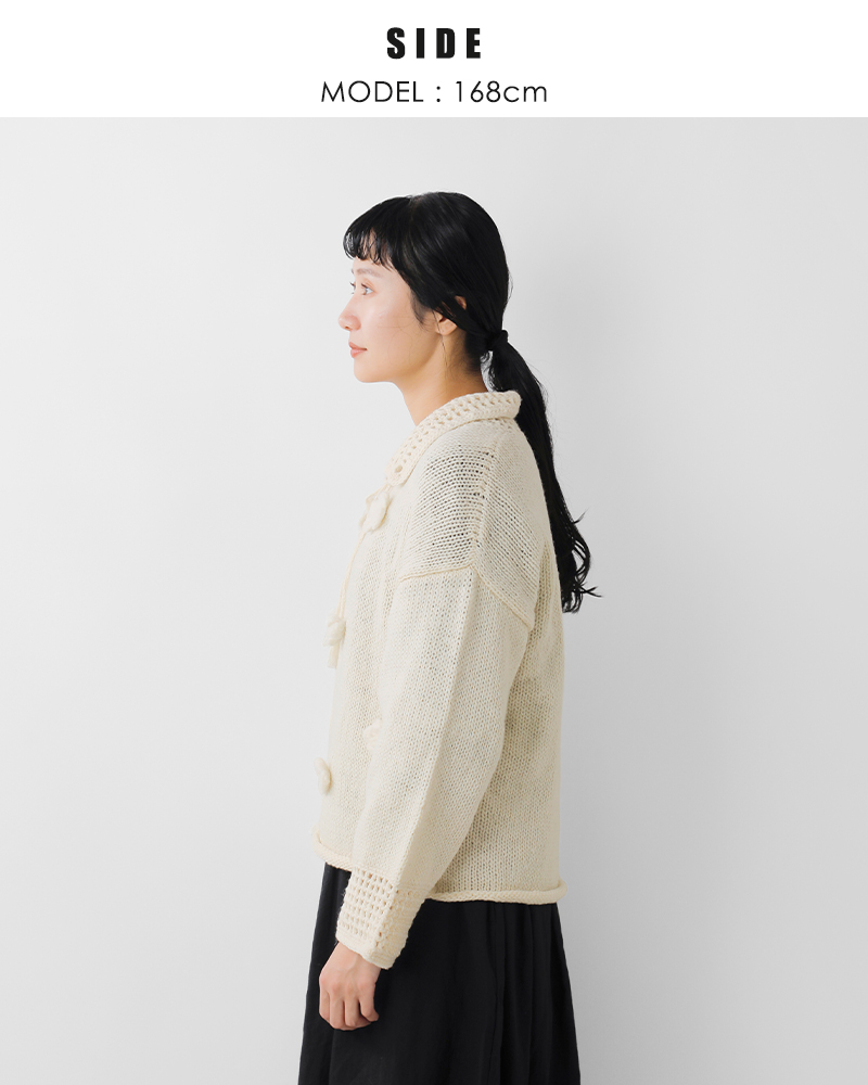 tumugu(ツムグ)ロービングウールフラワーモチーフニットカーディガンtk25206