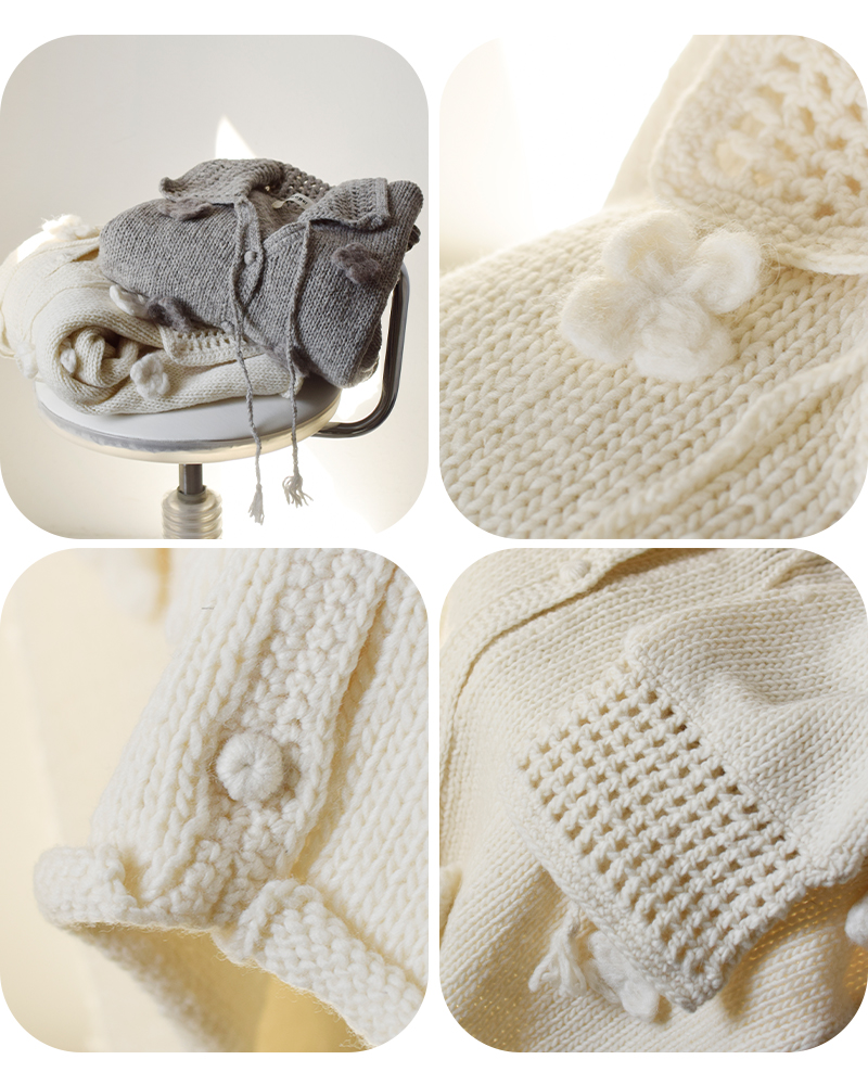 tumugu(ツムグ)ロービングウールフラワーモチーフニットカーディガンtk25206