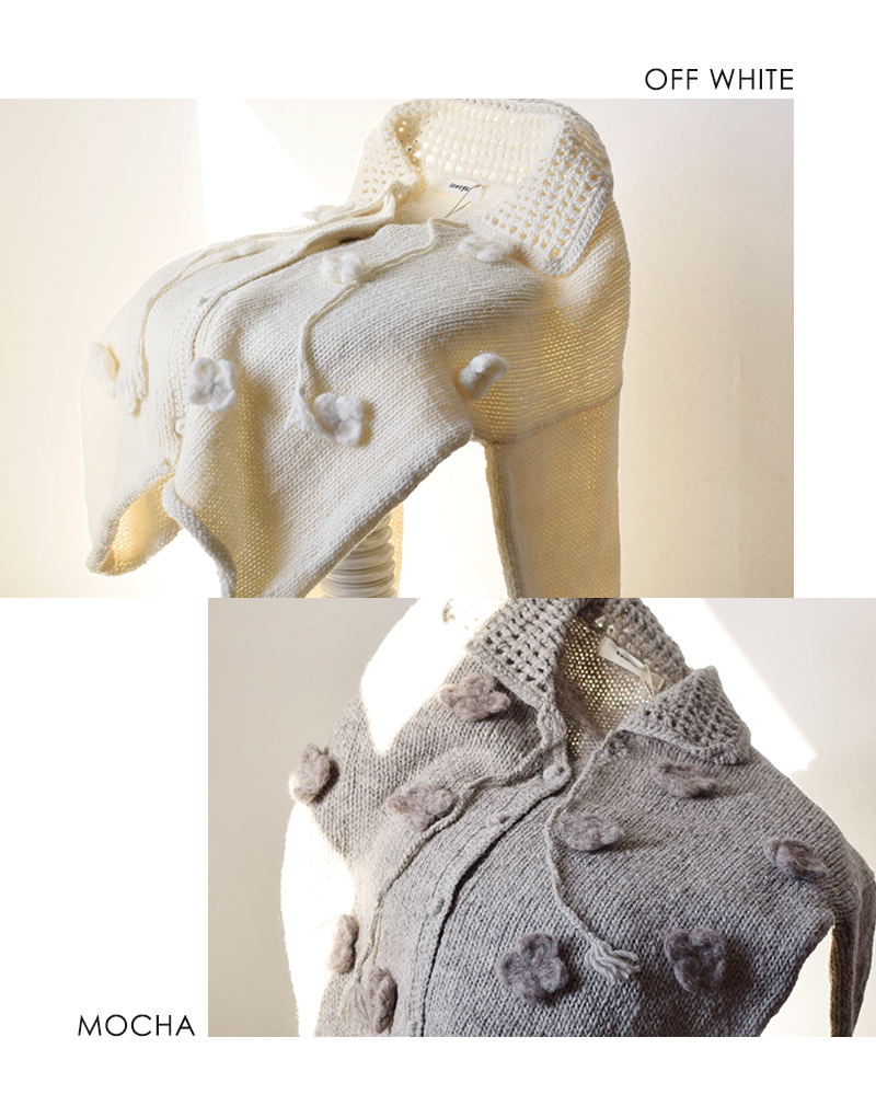 tumugu(ツムグ)ロービングウールフラワーモチーフニットカーディガンtk25206