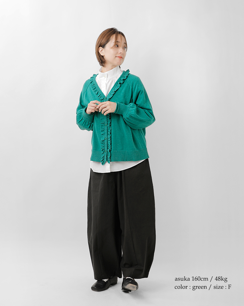 tumugu(ツムグ)ランダムリブニットフリルカーディガンtk25302