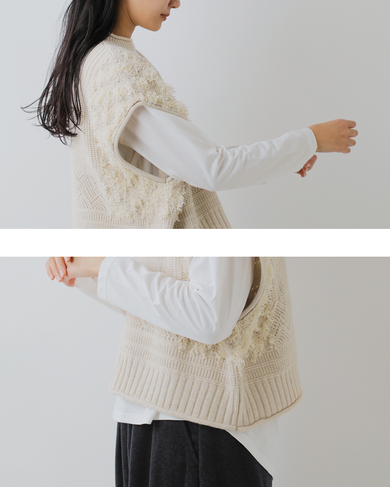 tumugu(ツムグ)ウールアンゴラフリンジベストtk25305