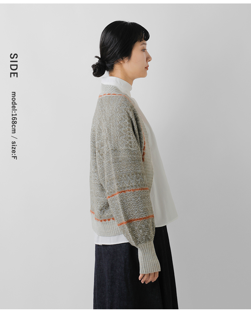 tumugu(ツムグ)ミックスヤーンバックジャガードボレロカーディガンtk25309