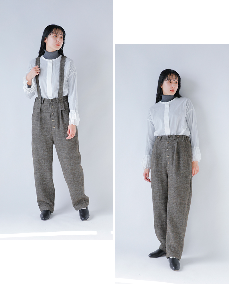 the last flower of the afternoon(ラストフラワーオブジアフタヌーン)リネンポエットサスペンダートラウザーパンツ“私だけの名Poetsuspendertrousers”tlf-126-pa003-lwt