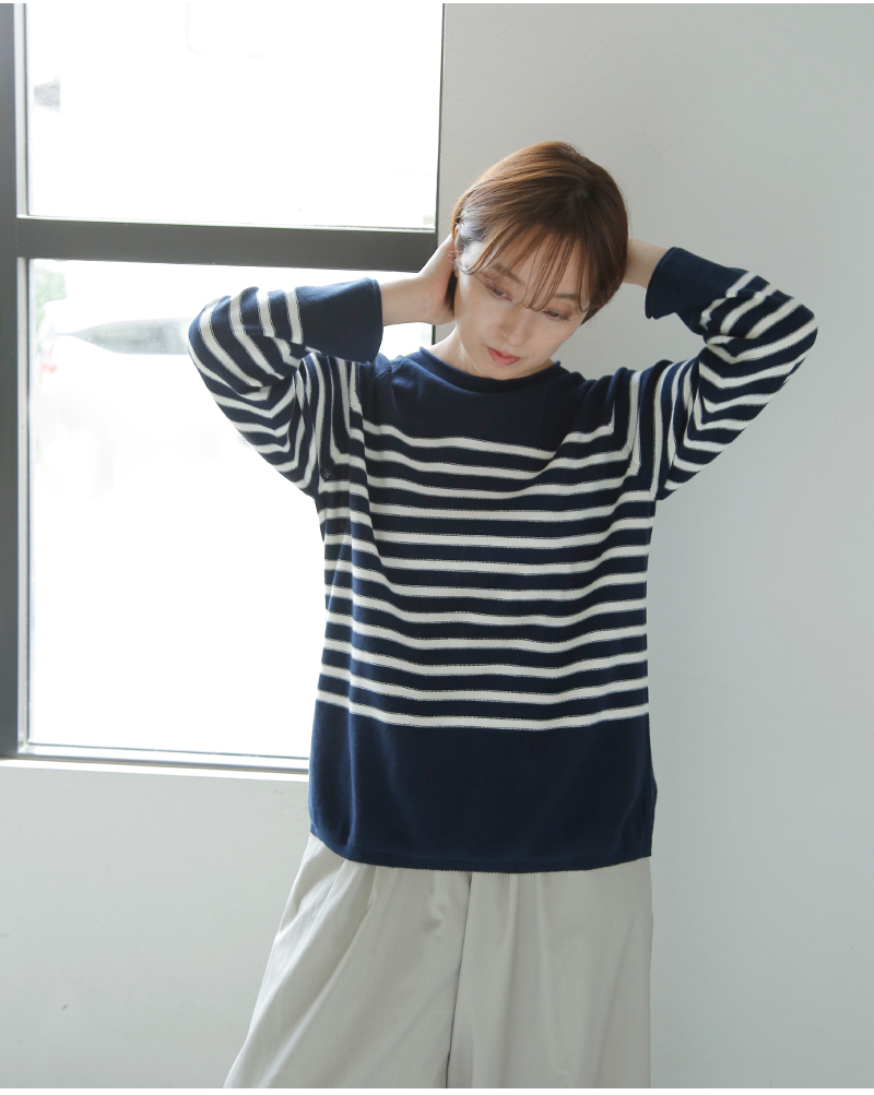 to touch(トゥータッチ)OTAKNITコットンカシミヤボーダーニットプルオーバーto25k-09