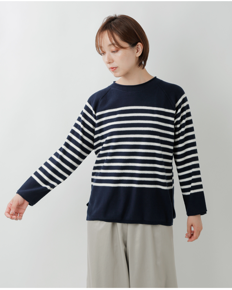 to touch(トゥータッチ)OTAKNITコットンカシミヤボーダーニットプルオーバーto25k-09