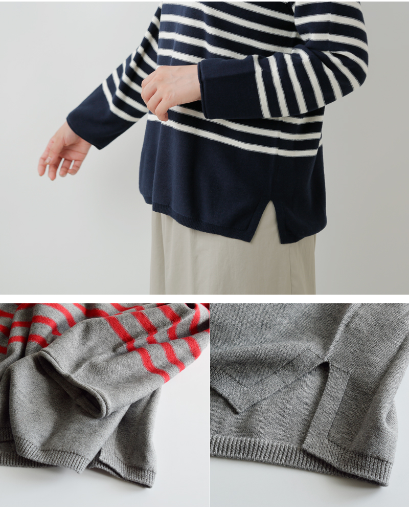 to touch(トゥータッチ)OTAKNITコットンカシミヤボーダーニットプルオーバーto25k-09