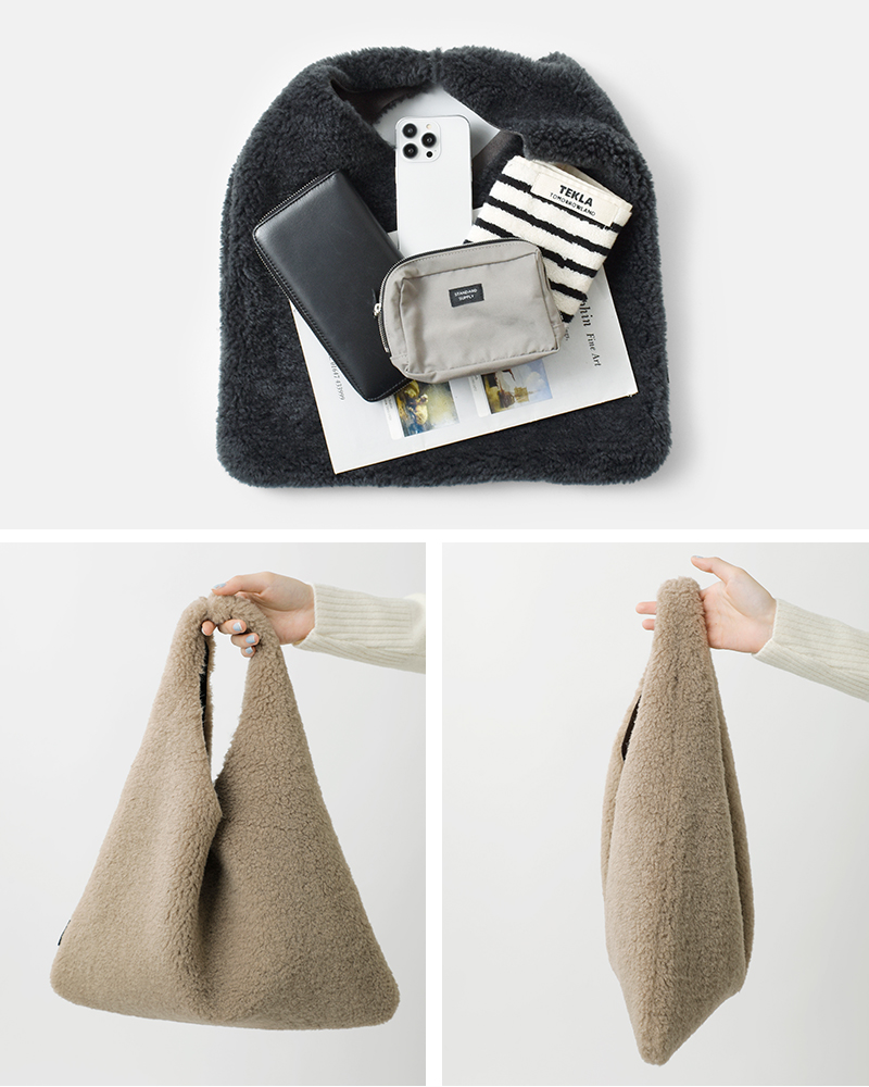 helen moore(ヘレンムーア)フェイクムートンリバーシブルトライアングルトートバッグtriangle-s