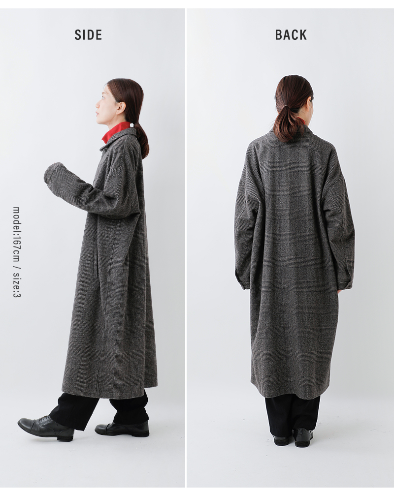 tissu(ティシュ)リニュールビーバーグレンチェックステンカラーコートts253co067