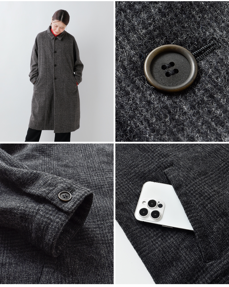 tissu(ティシュ)リニュールビーバーグレンチェックステンカラーコートts253co067