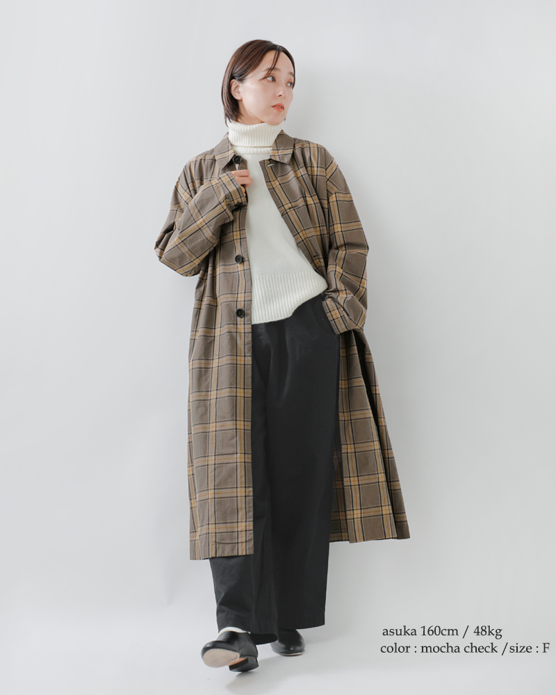 tissuツイル グレンチェック ステンカラーコート ts253co091