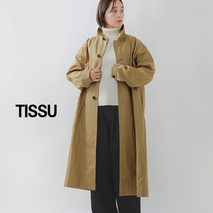 tissuツイル グレンチェック ステンカラーコート ts253co091