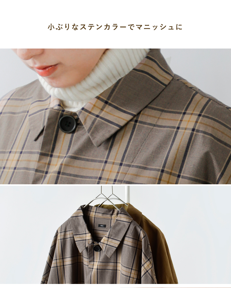 tissuツイル グレンチェック ステンカラーコート ts253co091