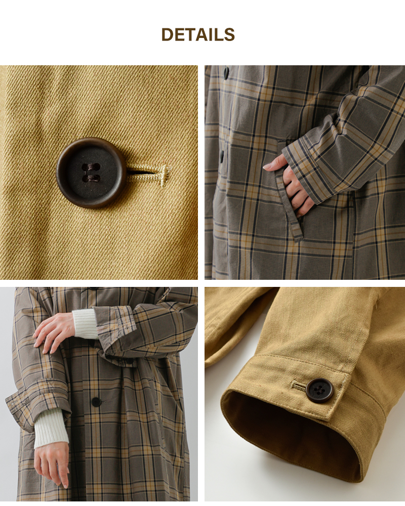 tissuツイル グレンチェック ステンカラーコート ts253co091