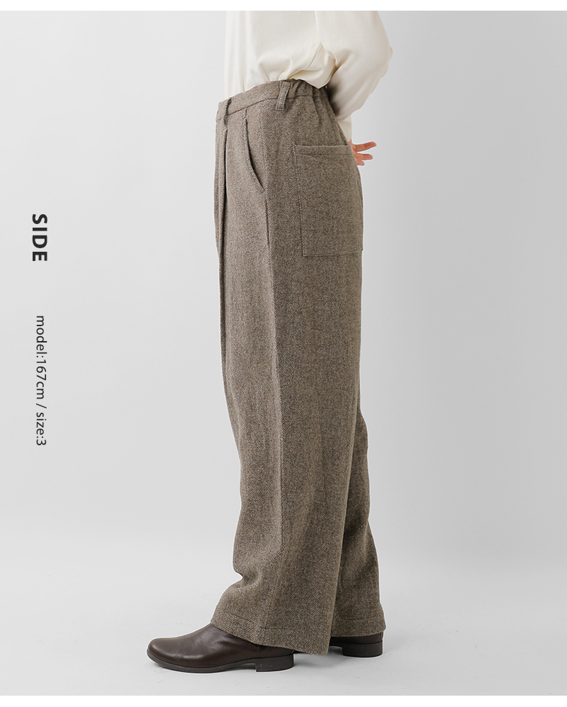 tissu(ティシュ)オリジナルウールヘリンボーンタックストレートパンツts253pt063