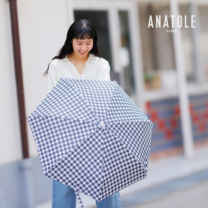ANATOLE PARIS(アナトール パリス)ファイバーグラスカーボン木製ハンドルギンガムチェック折り畳み傘tweedcheck