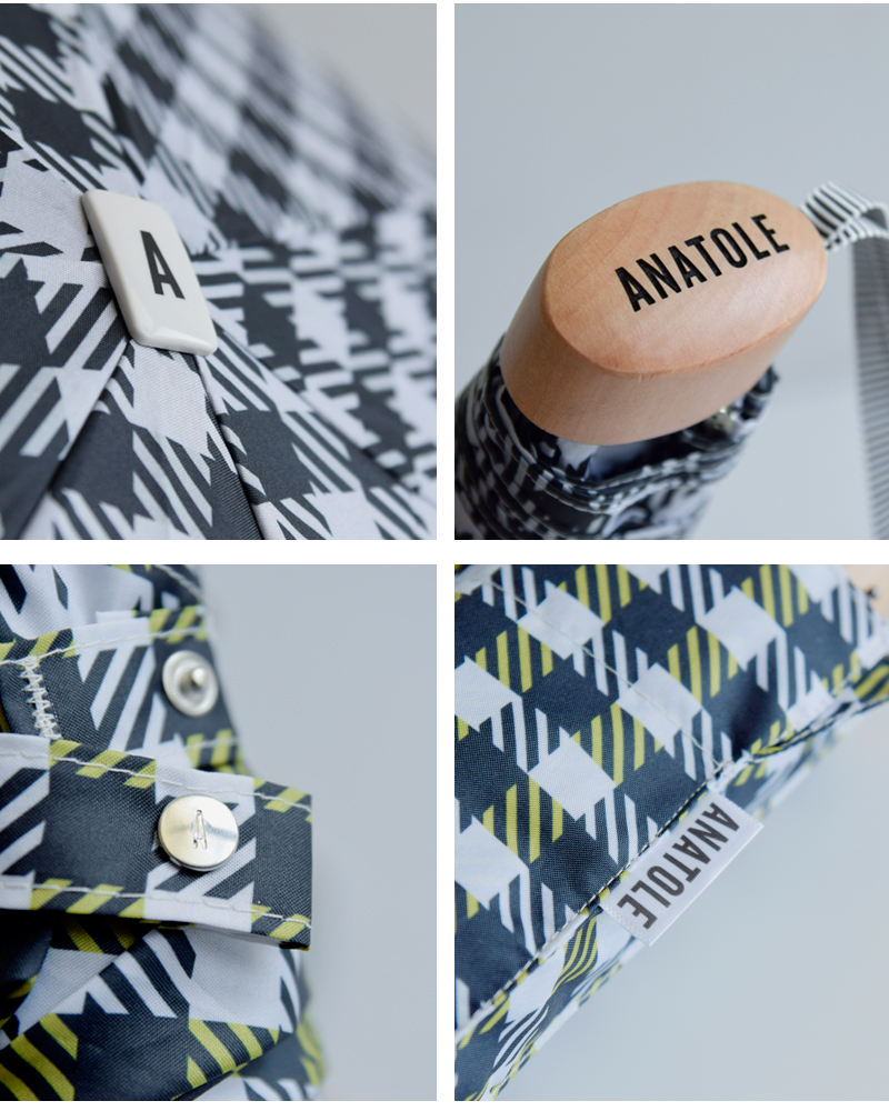 ANATOLE PARIS(アナトール パリス)ファイバーグラスカーボン木製ハンドルギンガムチェック折り畳み傘tweedcheck