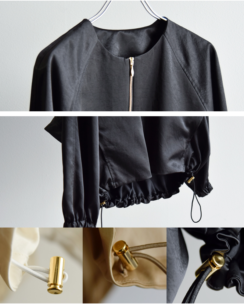 DONEEYU(ドニーユ)サテンジップノーカラーブルゾンu-2252